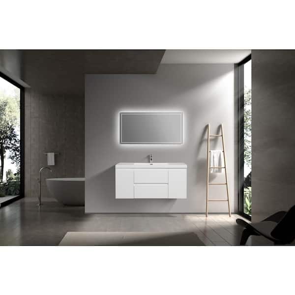 46.93 in. W Single Sink Wall-Mounted Glossy White Bath Vanity With White Resin Top Unassembled