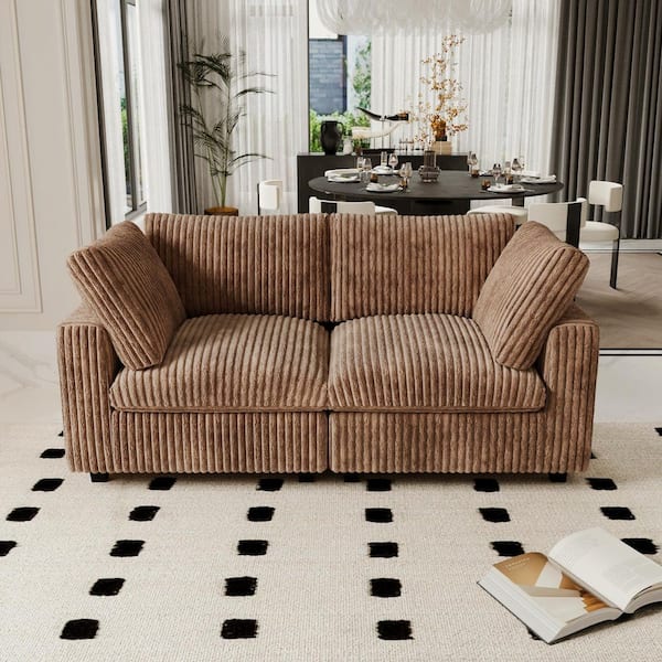 79 in. Faux Rabbit Fur Velvet Down 2-Seater Loveseat Modular Cloud Sofa Couch with Washable Cover for Apartment in Brown