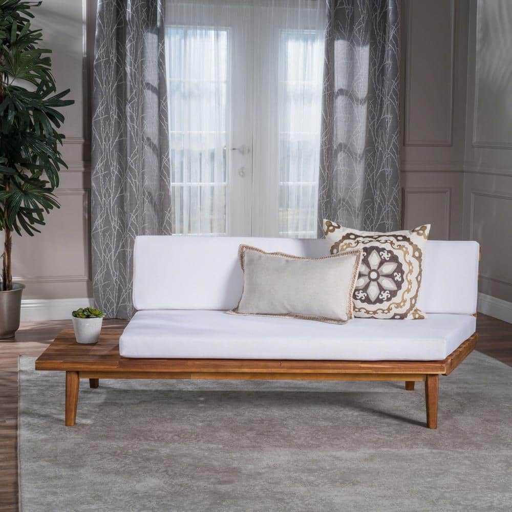 Reginald Sandblast Wood Outdoor Patio Left Sided Sofa with White Cushion price history on PriceWatchPro