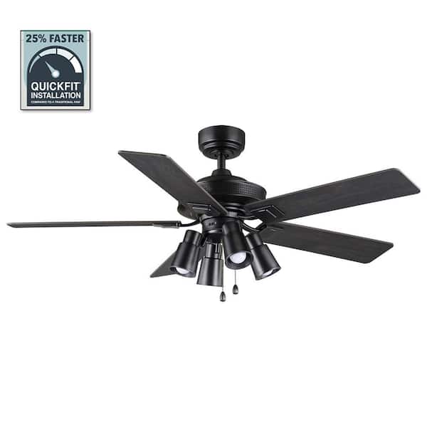Home Decorators Collection 52 in. Matteo Indoor Matte Black LED Ceiling Fan with Light Kit