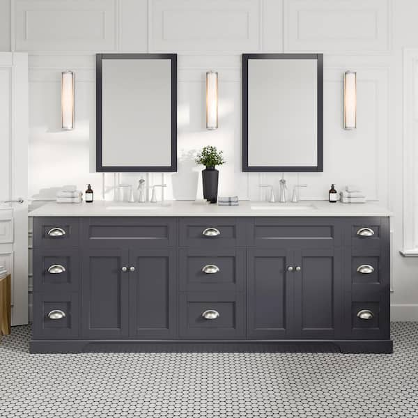 Epic 84 in. Double Sink Charcoal Gray Bath Vanity with White Carrara Quartz Top (Assembled)