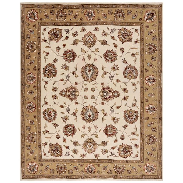 Total Performance 8 ft. x 10 ft. Ivory/Beige Floral Border Area Rug