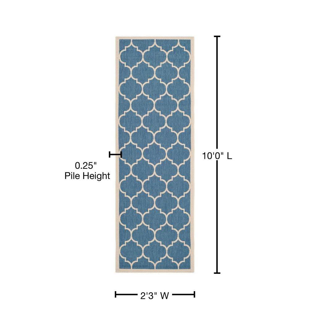 Blue and Beige Trellis Indoor/Outdoor Runner Rug