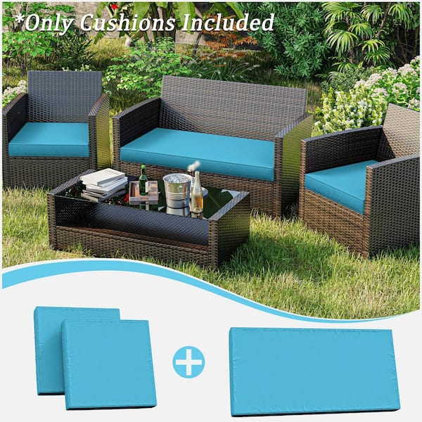 36 in. x 18 in. (3-Piece) Outdoor Patio Replacement Seat Cushions Fit for Loveseat Lounge Chair Furniture Lake Blue