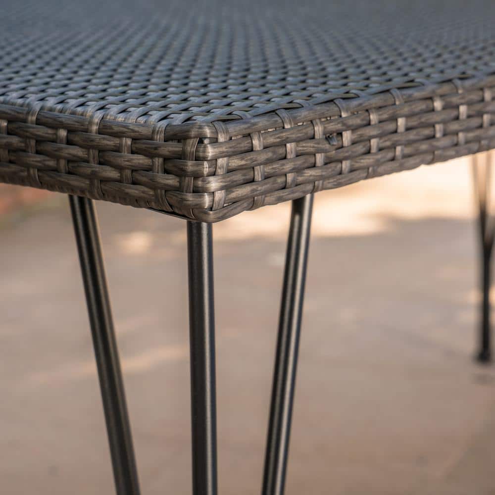 Gray Wicker Rectangular Patio Dining Table with Iron Frame