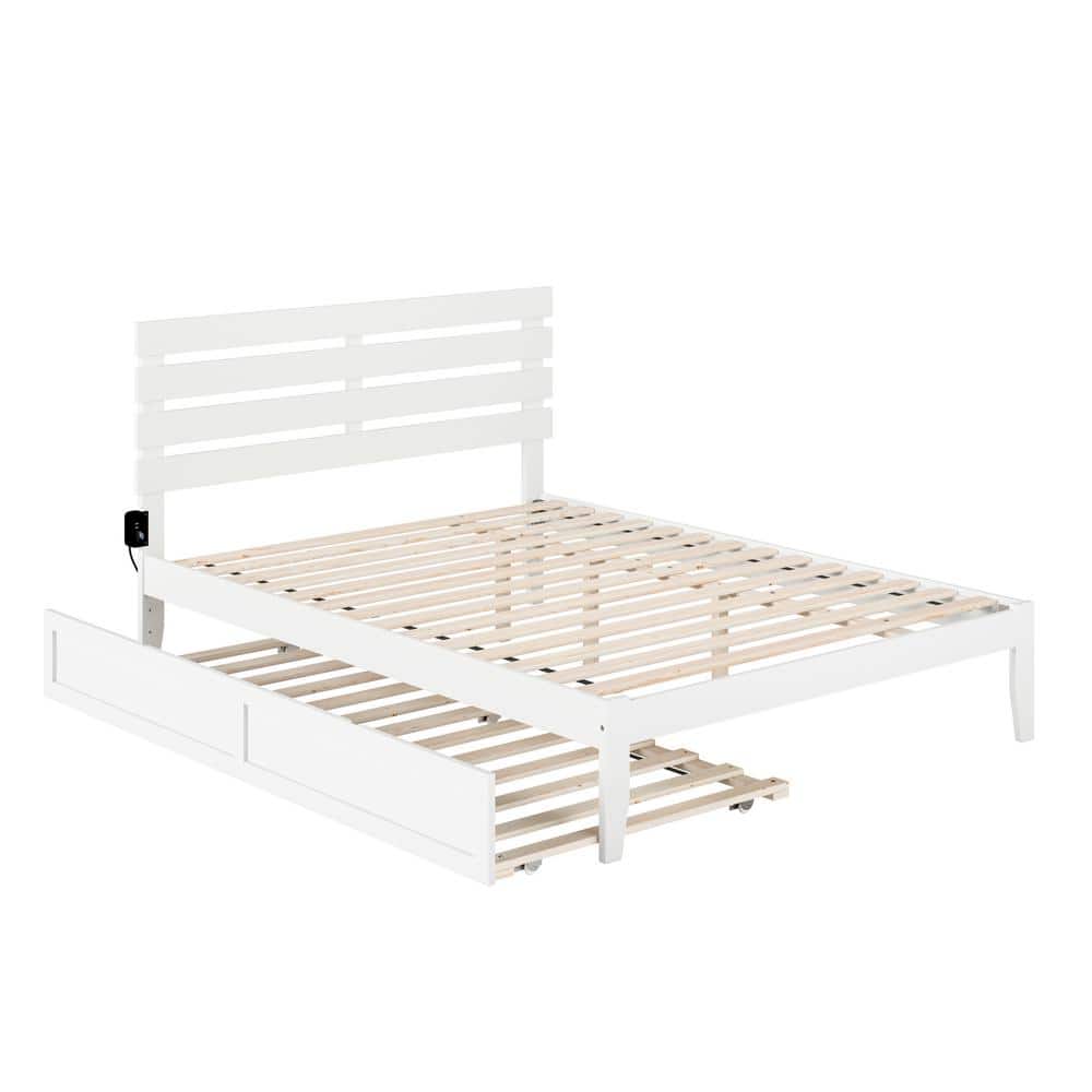 White Queen Wood Platform Bed with Slatted Headboard