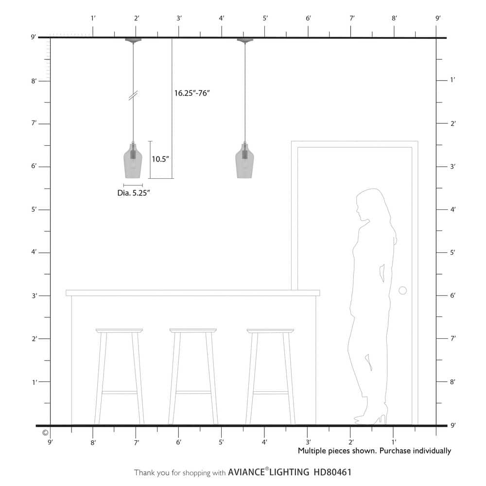 Avery Transitional Mini Pendant in Black and Brushed Nickel with Clear Glass