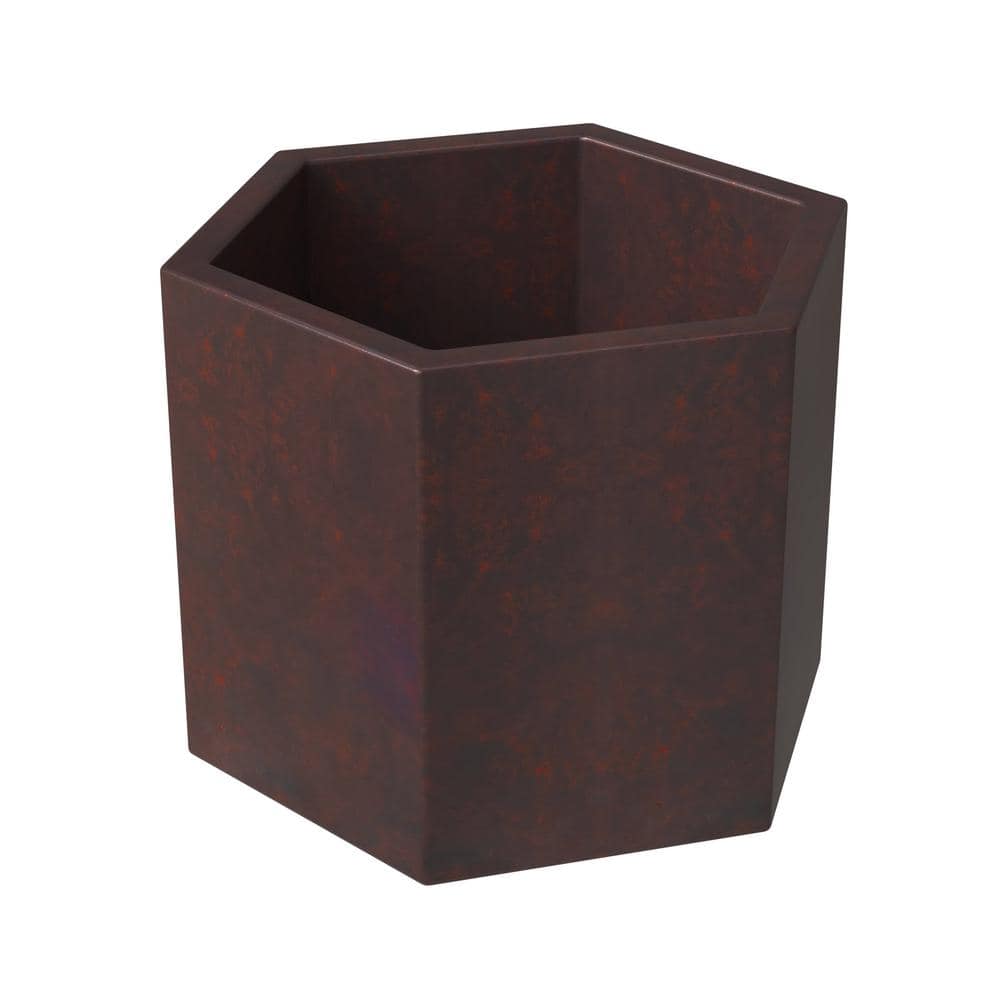 Thicket Brown Fiberstone Hexagon Planter Pot with Drainage Holes