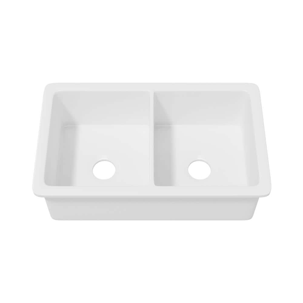 Oslo 32" White Fireclay Double Bowl Drop-In Kitchen Sink