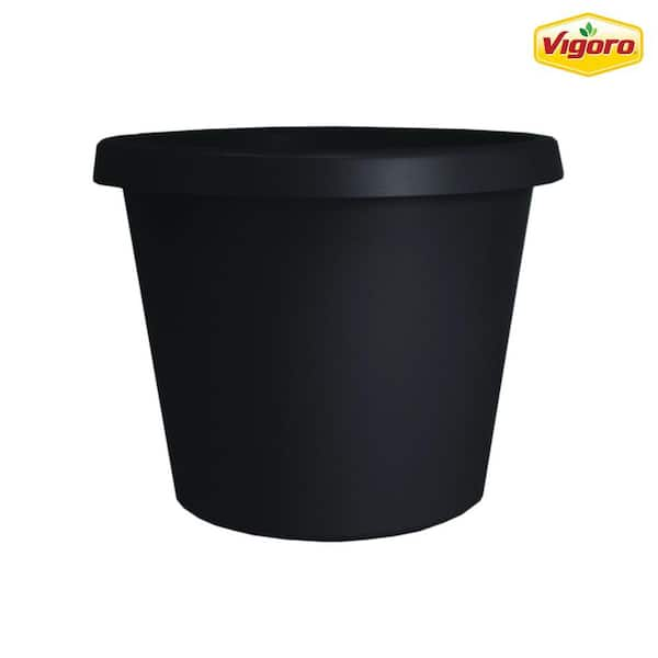 Vigoro 8 in. Antonella Small Black Plastic Planter (8 in. D x 6.4 in. H) with Drainage Hole