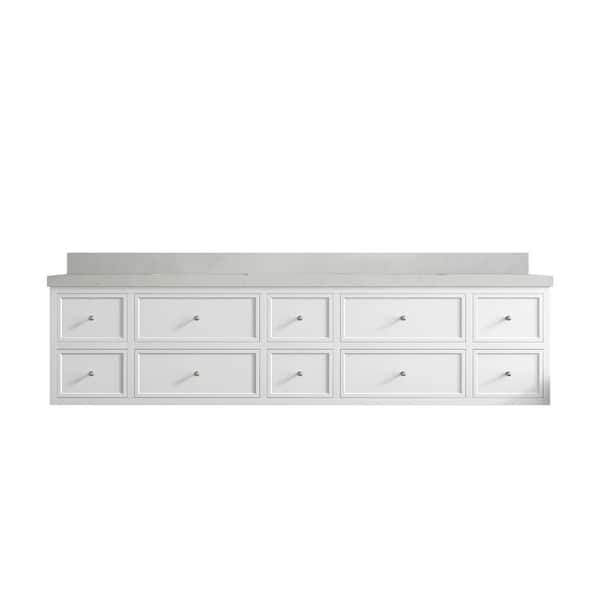 Willow Collections Roswell Floating 84 in. Double Sink Freestanding White Bath Vanity with Carrara Qt. Top Unassembled