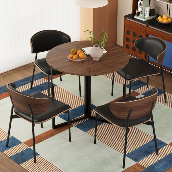 Sedona Modern Walnut Wood 35.43 in. Pedestal Dining Table Seats 4