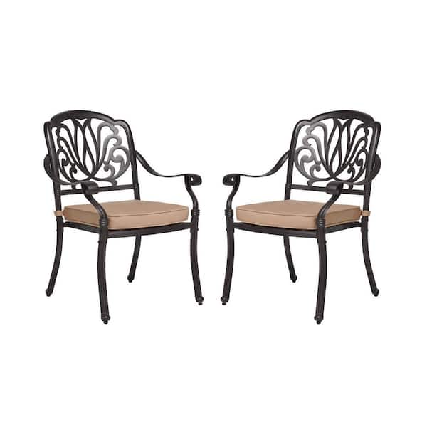 Cisvio Outdoor Patio Dining Chairs with Brown Cushions, Cast Aluminum