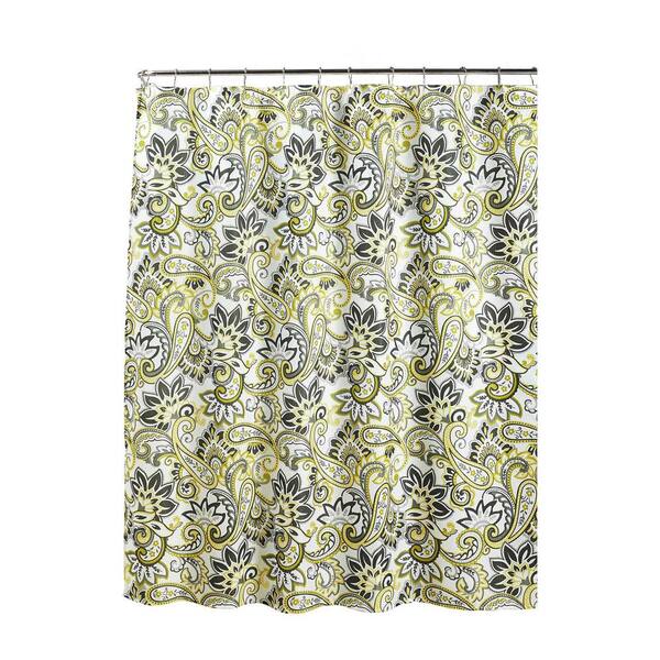 Creative Home Ideas Diamond Weave Textured 70 in. W x 72 in. L Shower Curtain with Metal Roller Rings in Ruiselede Lemon Drop