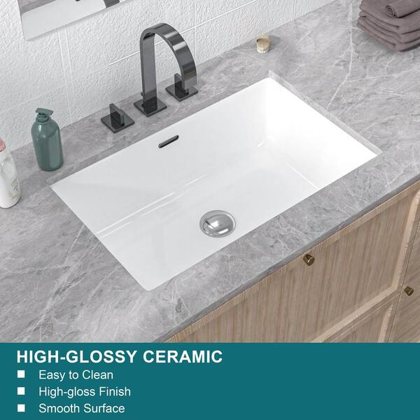 HOROW 23-5/8 in. Rectangular Glazed Ceramic Undermount Bathroom Vanity Sink in White with Overflow Drain