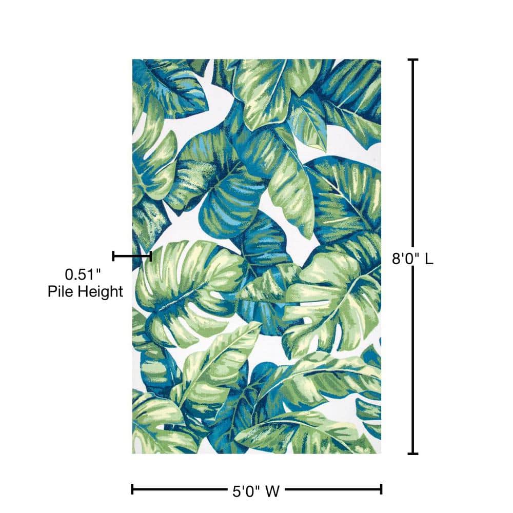Lisa Green and Blue Floral 5' x 8' Indoor/Outdoor Area Rug