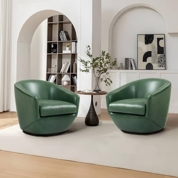 Uixe Modern Green PU Leather Swivel Accent Arm Chair with Metal Base (Set of 2)