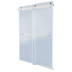 60 in. W x 76 in. H Frameless Double Sliding Soft-Close Shower Door in Brushed Nickel with Tempered Glass