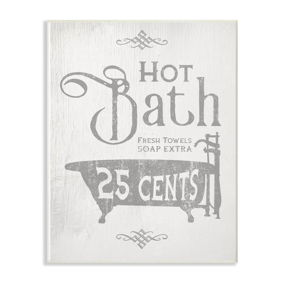 Vintage Gray and White Hot Bath Tub Wood Wall Plaque