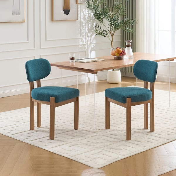 Modern Teal Upholstered Dining Room Chair Kitchen Chairs with Ergonomic Backrest and Adjustable Foot Nails (Set of 2)