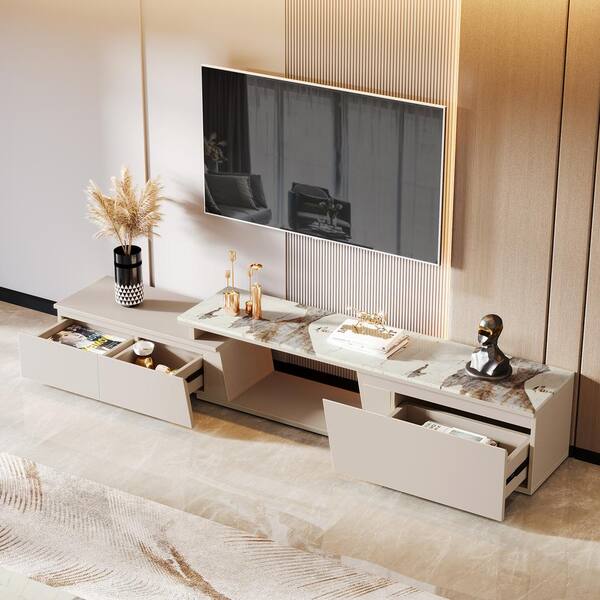 BYBLIGHT Ezlynn Wood TV Stand Entertainment Center Fits TV's up to