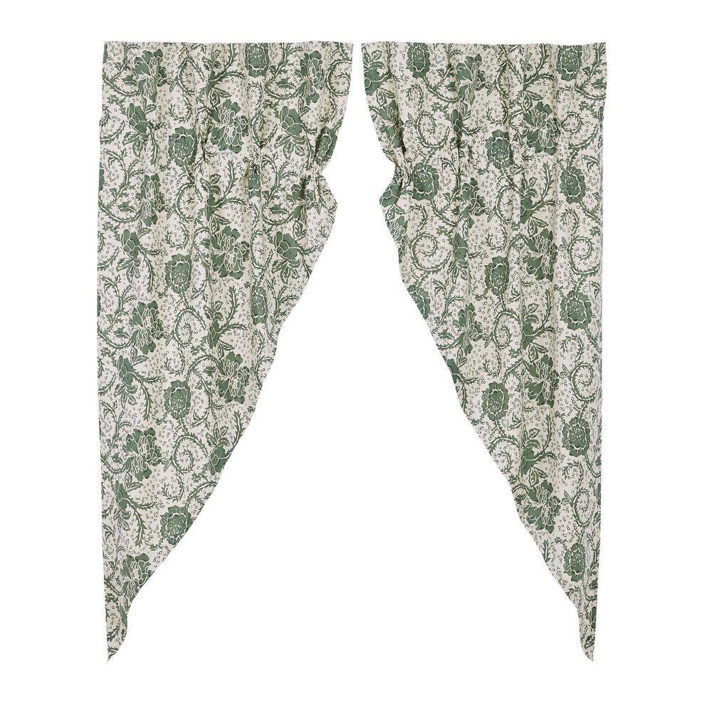 Dorset Green Floral Cotton Light-Filtering Kitchen Curtains