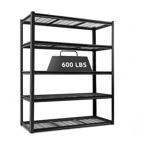 5-Tiers Heavy Duty Steel Adjustable Garage Storage Shelving Unit in Black (60 in. W x 72 in. H x 23.6 in. D)