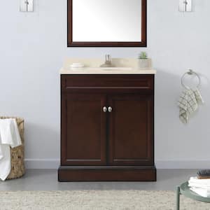 Teagen 30 in. W x 22 in. D x 34 in. H Single Sink Bath Vanity in Dark Espresso with Beige Engineered Stone Top