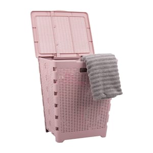 Pink 21.25 in. H x 14.5 in. W x 18 in. L Plastic 61L Foldable Laundry Hamper with Lid