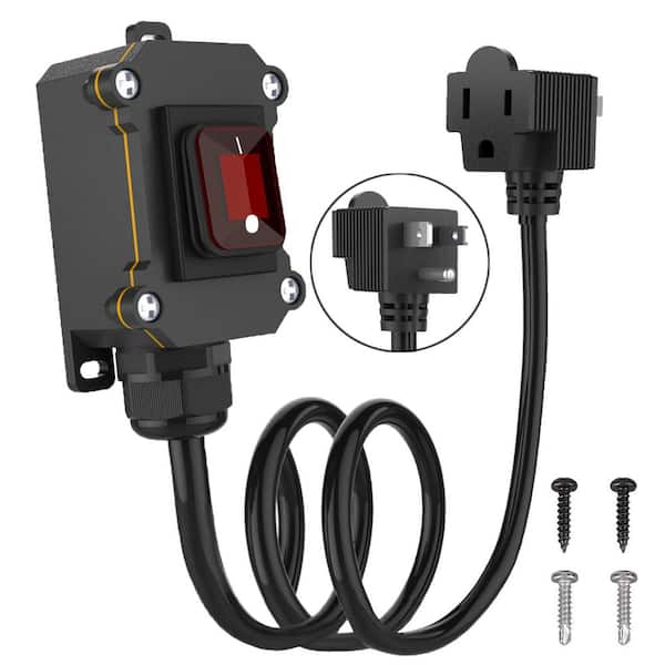 3-Prong 6ft 14AWG Inline Power Extension Cord Switch in Black-IP67 Waterproof w/ On/Off Switch AC/DC 20A-125V, 16A-250V