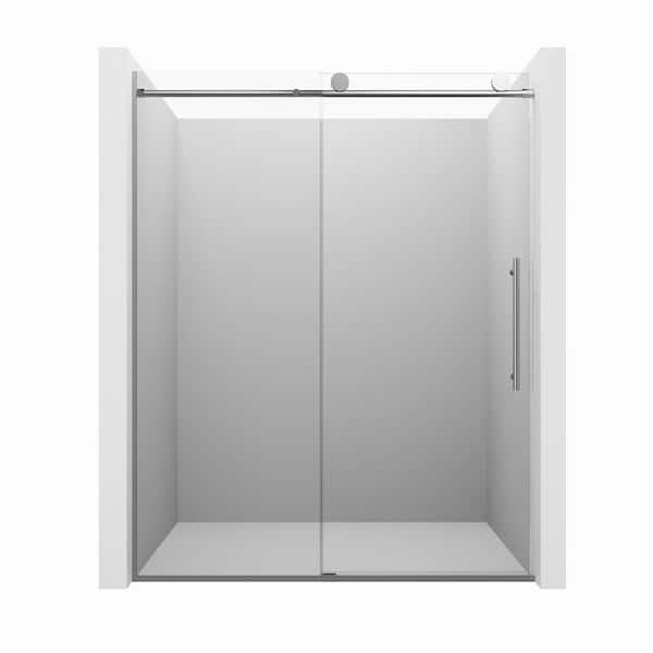 60 in. W x 76 in. H Sliding Frameless Shower Door in Chrome Bath Shower Doors with Clear Glass and Soft-Closing System