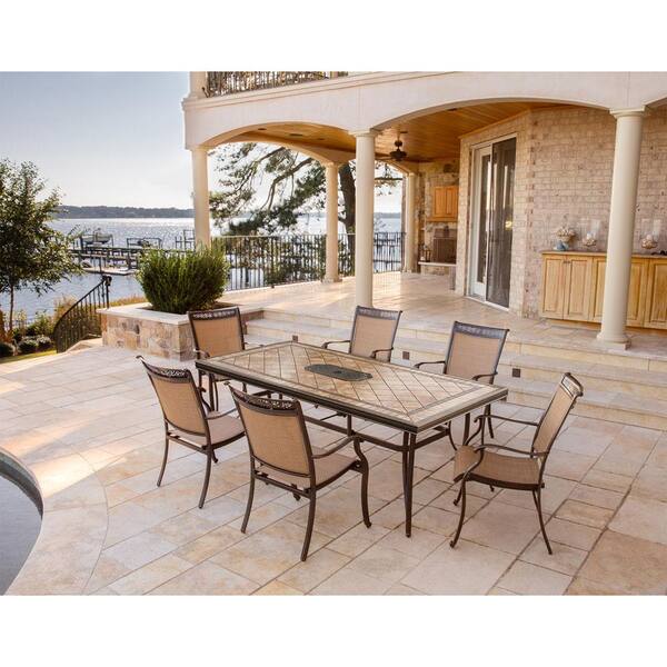 Hanover Fontana 7 Piece Aluminum Rectangular Outdoor Dining Set With Tile Top Table Fntdn7pctn Aluminum Rectangular Outdoor Dining Set, Round Table Somerset West 31