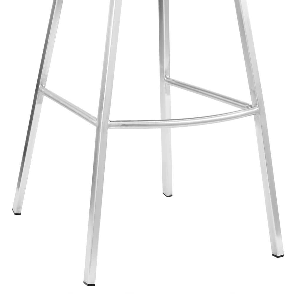 White Faux Leather 30" Swivel Bar Stool with Brushed Stainless Steel