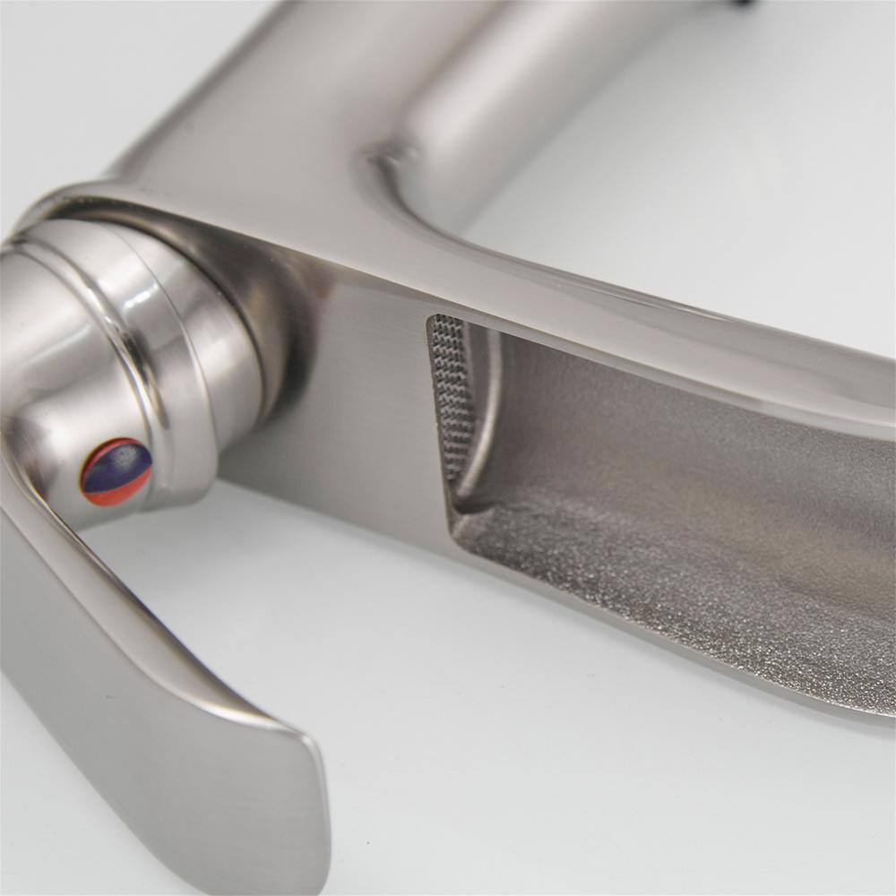 Brushed Nickel Single Handle Waterfall Bathroom Faucet with Pop-Up Drain