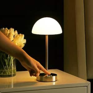 Xavier 12.5 in. Nickel/White Modern Minimalist Iron Rechargeable Integrated LED Table Lamp