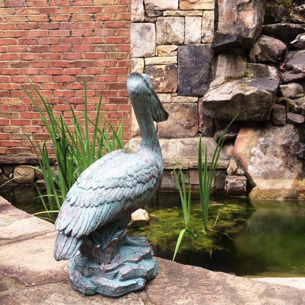 20" Bronze Patina Pelican Nautical Garden Statue