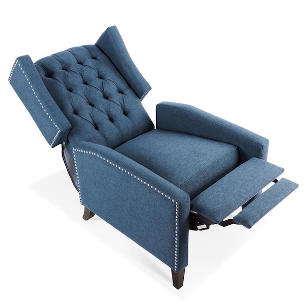 TIRAMISUBEST TD Garden Solid Wood Lounge Adjustable Outdoor Chair Ergonomic Comfort with Blue Cushion
