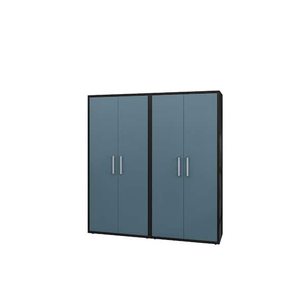 Manhattan Comfort Eiffel 70.86 in. W x 73.43 in. H x 17.72 in. D 4-Shelf Freestanding Cabinet in Black and Aqua Blue (Set of 2)
