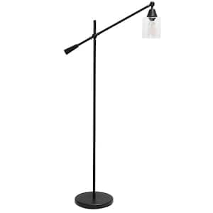 55.5 in. Black Pivot Swing Arm Floor Lamp with Glass Shade