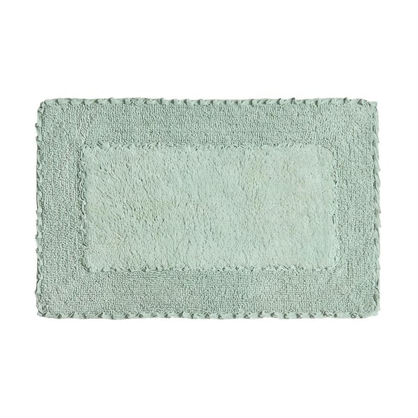 Ruffle Cotton Border Sage Green 20 in. x 34 in. Bath Rug