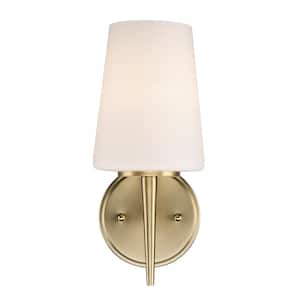 Horizon 1-Light Gold Indoor Wall Sconce Light Fixture with Frosted Glass Shade