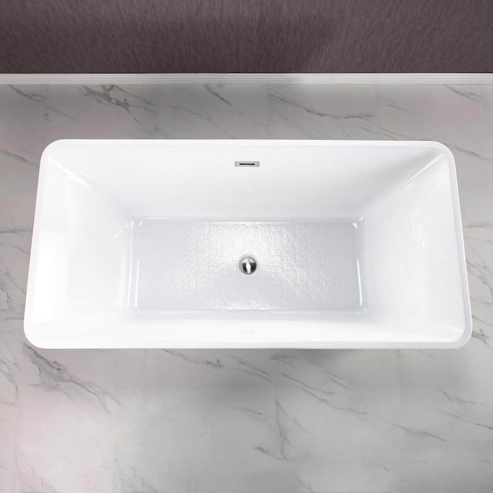Echo 59'' White Acrylic Freestanding Soaking Bathtub with Brushed Nickel Trim
