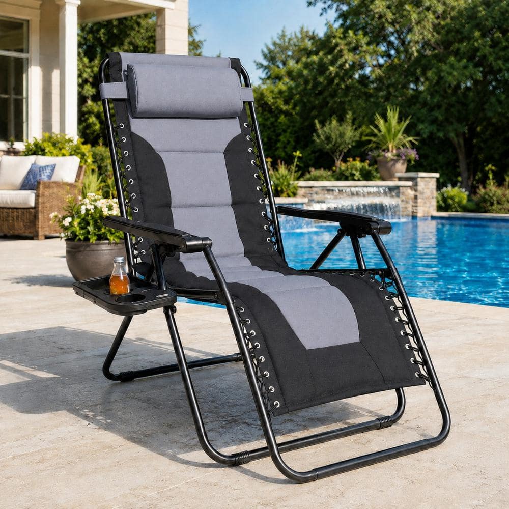 洋楽 Comfort Yangming Black Grey Metal Folding Zero Gravity Chair 400D Oxford