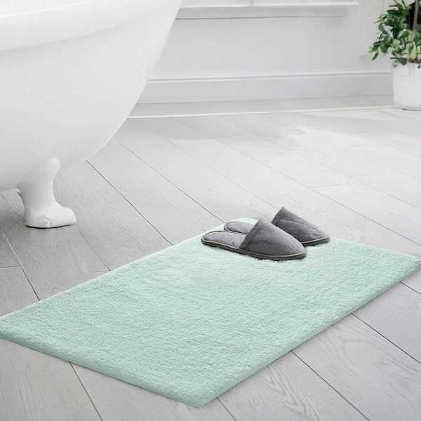 Marshmallow 24 in. x 40 in. Seafoam Solid Polyester Rectangle Bath Rug