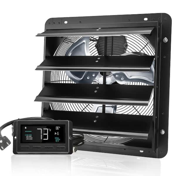 16 in. Shutter Exhaust Fan with Temp and Humidity Controller, EC Motor, 1550 CFM, 10-Speed Wall Fan for Greenhouses