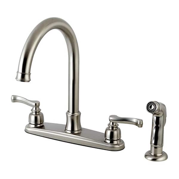 Kingston Brass French 2-Handle Standard Kitchen Faucet with Side Sprayer in Brushed Nickel