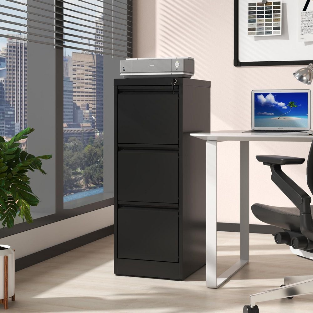 3-Drawer Black Metal 15.16 in. W Vertical File Cabinet with Lock Metal File Cabinet for A4 Legal/Letter Size