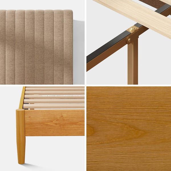 Zinus Amelia 78 in. W Latte Wood King Platform Bed Frame