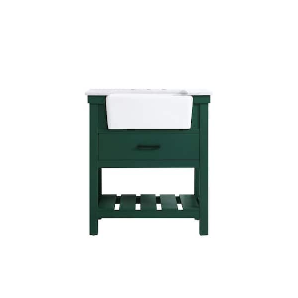 Unbranded Timeless Home 22 in. W x 30 in. D x 34.125 in. H Bath Vanity in Green with Carrara White Marble Top