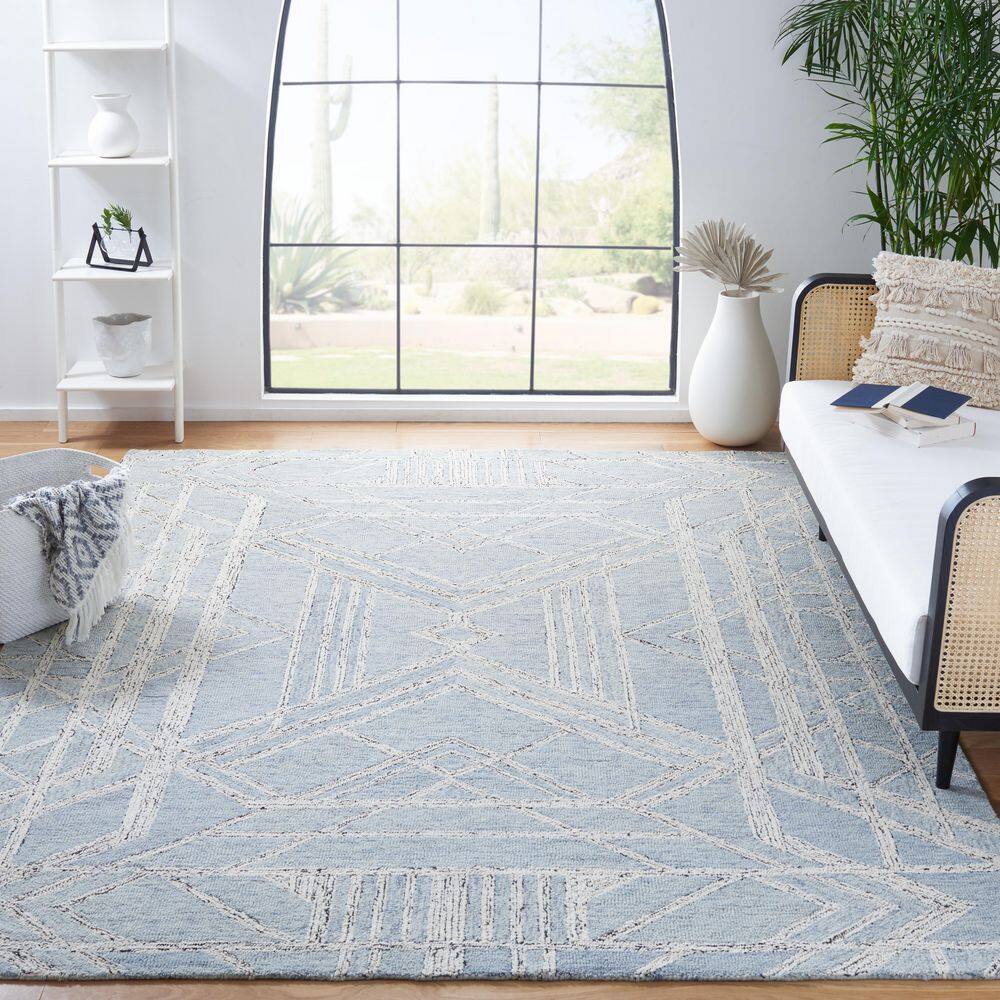 Handmade Light Blue Wool Tufted Area Rug 8' x 10'